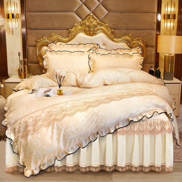 Lace Velvet Bed Skirt Four-piece Quilted - Image 4