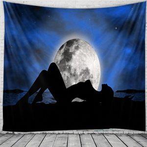 Printed Moon Girl Tapestry Multifunctional Tapestry Sitting Blanket Wall Mount