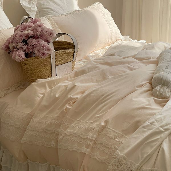 Princess Style Solid Color 60 Washed Long-staple Cotton Four-piece Quilt Cover Cotton Sheets - Image 5