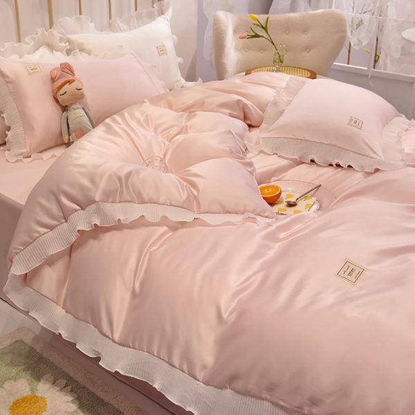 Ice Silk Bed Sheet Quilt Cover Advanced Simple Four-piece Set