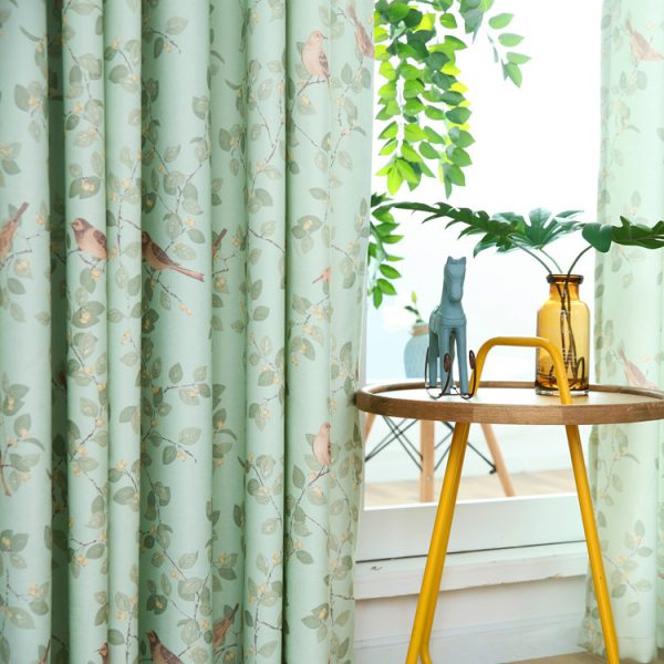 Bird Green Leaf Curtain Korean Bay Window Balcony Mesh Curtains - Image 2