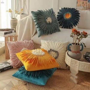 Simple Modern Solid Color Square Chrysanthemum Throw Pillow Cover