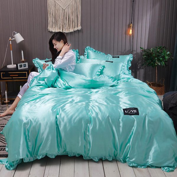 Pure Color Washed Silk Bed Sheet Ice Silk Four-piece Bed Sheet Duvet Cover - Image 5