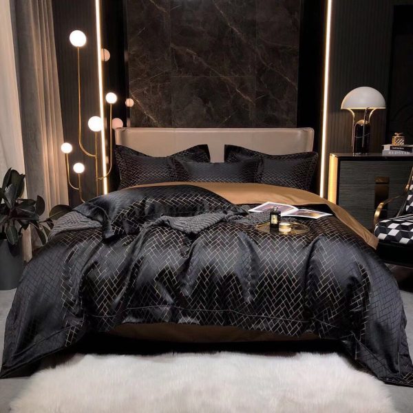 Luxury Retro Style Black Gold 120 Yarn-dyed Jacquard Cotton Bed Four-piece Set - Image 3