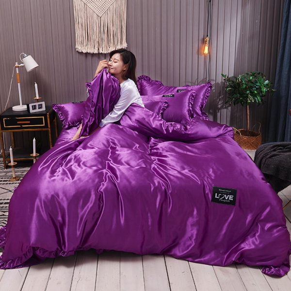 Pure Color Washed Silk Bed Sheet Ice Silk Four-piece Bed Sheet Duvet Cover - Image 4