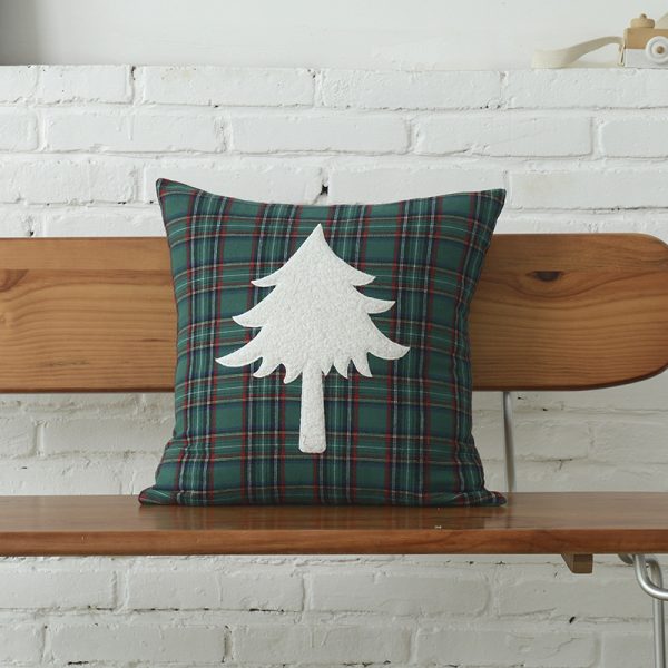 Polyester-cotton Canvas Christmas Green Plaid Pillow Cover - Image 21