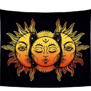 Smiry Mandala Indian Style Short Plush Tapestry Religion Sun Print Hanging Yoga Mat 148X130cm Decorative Bedroom Office