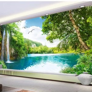 Wallpaper for walls 3 d for living room Landscape beautiful scenery waterfall landscape background