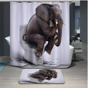 Funny Animals Elephant Pattern Polyester Shower Curtain Glasses Dog Bear Shark Panda Printed Waterpoof Bath Curtain