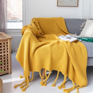 Office sofa blanket with tassel knitted thread blanket