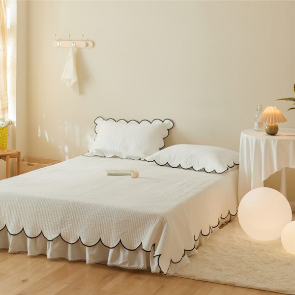 Double-Sided Pure Cotton Side Bed Cover White Polka Dot Fairy Quilted Thick Bed Sheet - Image 9