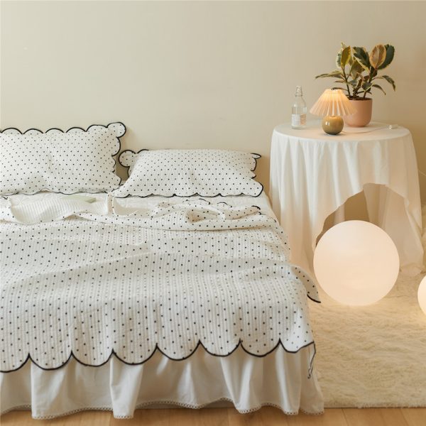 Double-Sided Pure Cotton Side Bed Cover White Polka Dot Fairy Quilted Thick Bed Sheet - Image 7