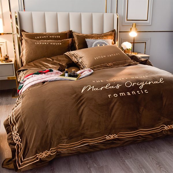 Four-Piece Milk Velvet Set On Light Luxury Bed - Image 5