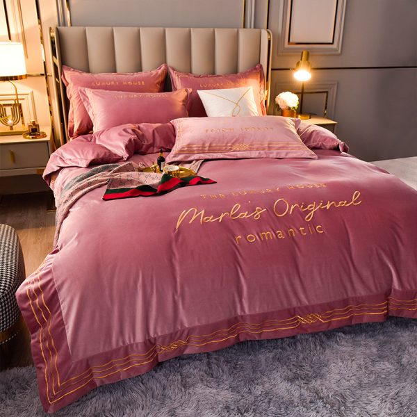 Four-Piece Milk Velvet Set On Light Luxury Bed - Image 6