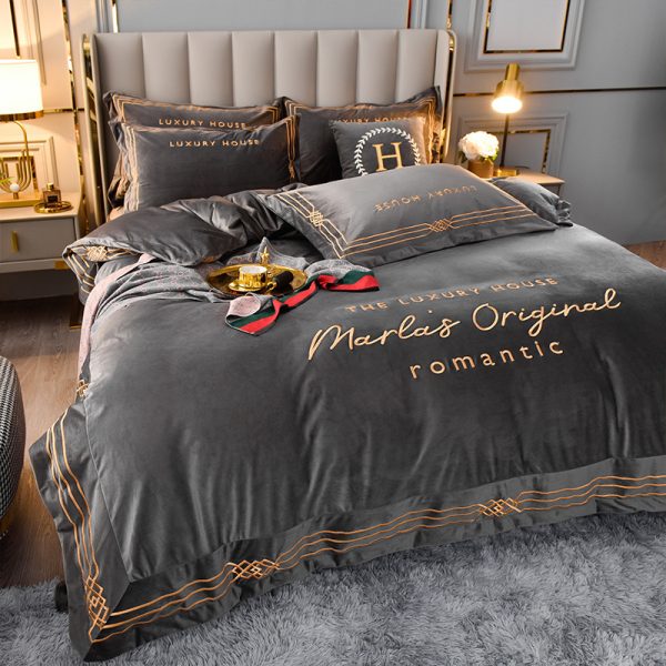 Four-Piece Milk Velvet Set On Light Luxury Bed - Image 9