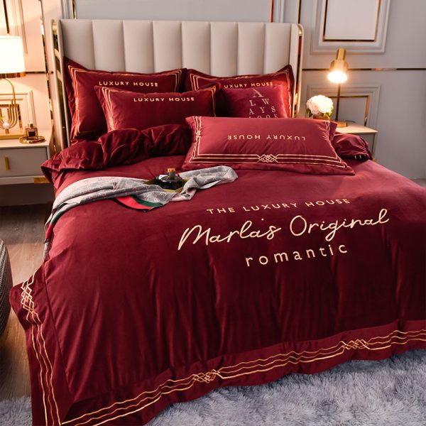 Four-Piece Milk Velvet Set On Light Luxury Bed - Image 10