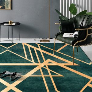 Light Luxury Retro Dark Green Golden Line Doormat Bedroom Living Room Carpet Bedside Kitchen Floor Mat