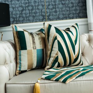 Modern Gold Green Striped Cushion Cover Geometric Gold Wave Sofa Pillow Case Backrest Waist Pillowcase 30x5 45 50cm