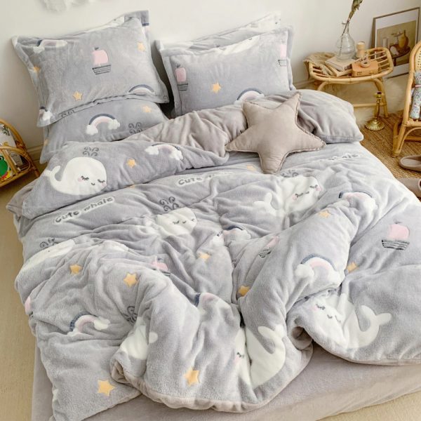 Four-Piece Princess Heart Snowflake Velvet Coral Velvet Bed Sheet Duvet Cover - Image 9