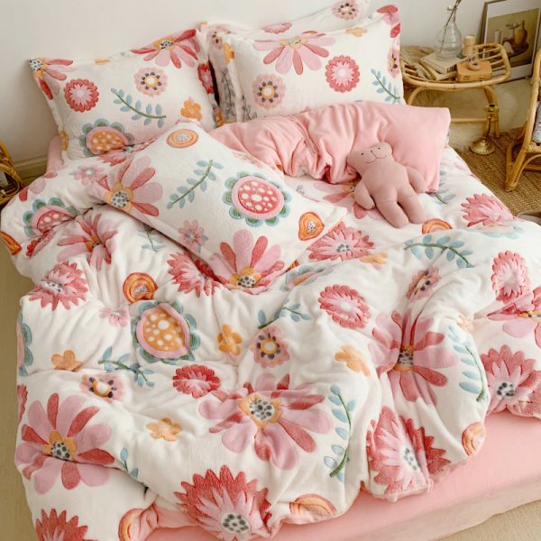 Four-Piece Princess Heart Snowflake Velvet Coral Velvet Bed Sheet Duvet Cover - Image 10