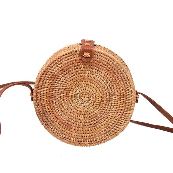 One-shoulder diagonal basket flap round woven bag - Image 3