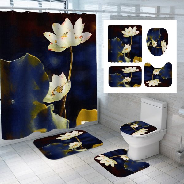 Lotus Series Shower Curtain Factory Direct Sales-Multiple Choices Of Flower Patterns-Polyester Printing-Customized Samples-Multiple Choices Of Sizes - Image 4