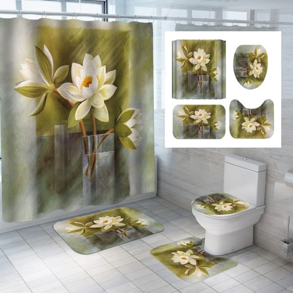 Lotus Series Shower Curtain Factory Direct Sales-Multiple Choices Of Flower Patterns-Polyester Printing-Customized Samples-Multiple Choices Of Sizes - Image 3