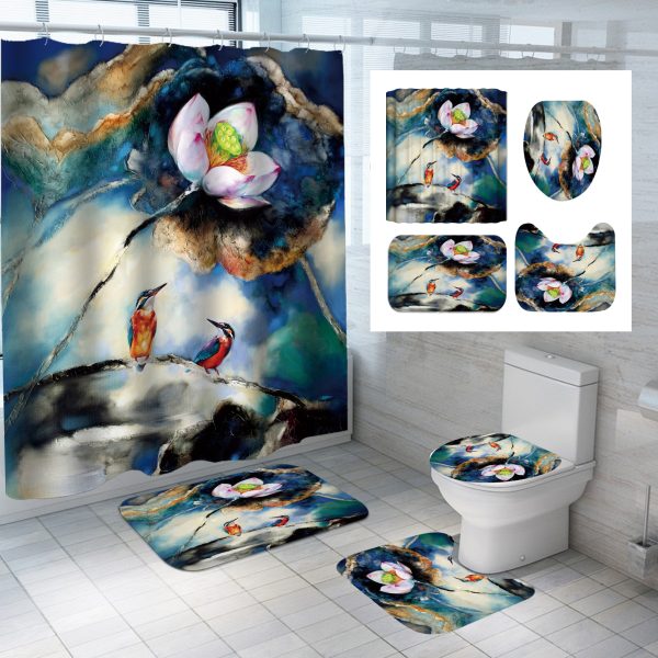 Lotus Series Shower Curtain Factory Direct Sales-Multiple Choices Of Flower Patterns-Polyester Printing-Customized Samples-Multiple Choices Of Sizes - Image 5