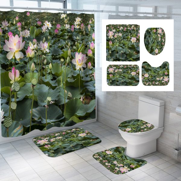 Lotus Series Shower Curtain Factory Direct Sales-Multiple Choices Of Flower Patterns-Polyester Printing-Customized Samples-Multiple Choices Of Sizes - Image 2