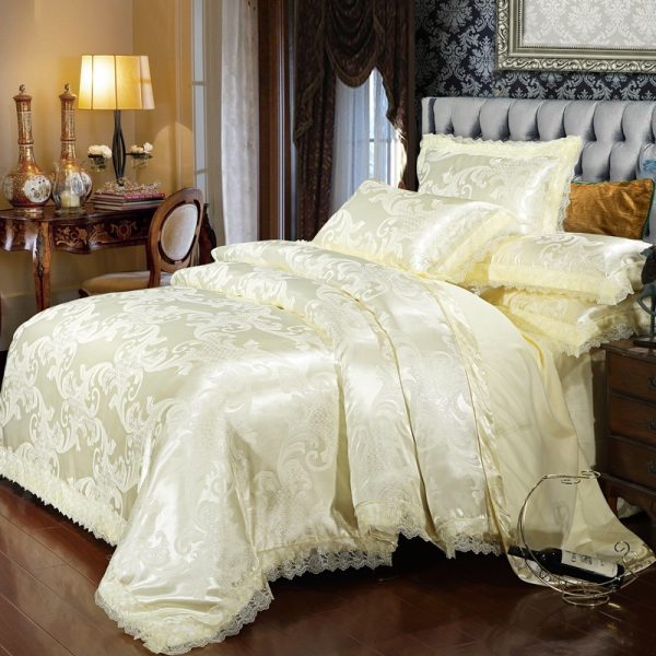 Satin Jacquard Three-Piece Fitted Sheet Set Bedding Set - Image 5