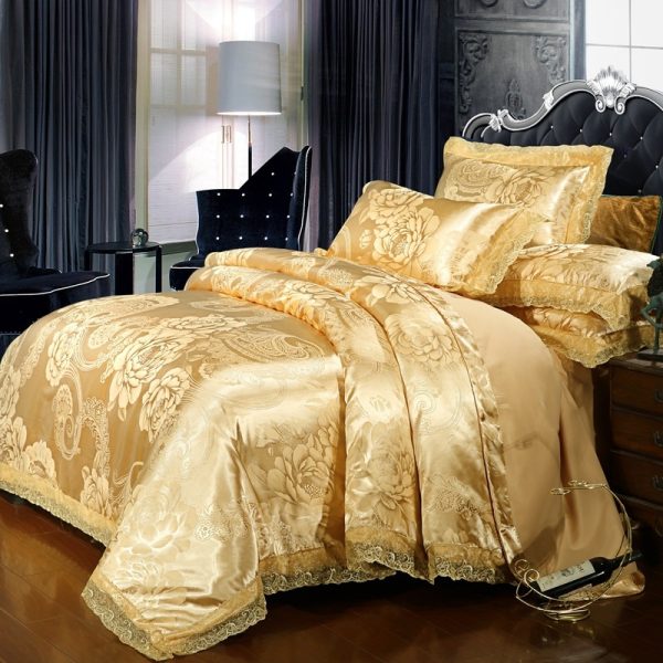 Satin Jacquard Three-Piece Fitted Sheet Set Bedding Set - Image 4