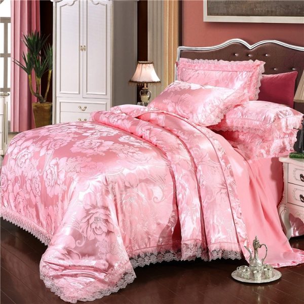 Satin Jacquard Three-Piece Fitted Sheet Set Bedding Set - Image 3