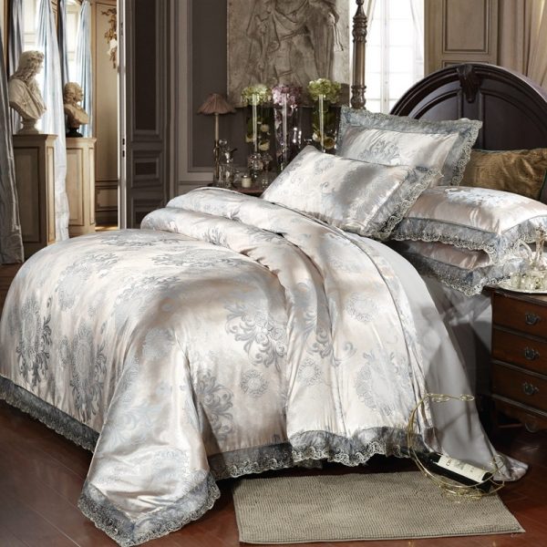 Satin Jacquard Three-Piece Fitted Sheet Set Bedding Set - Image 2