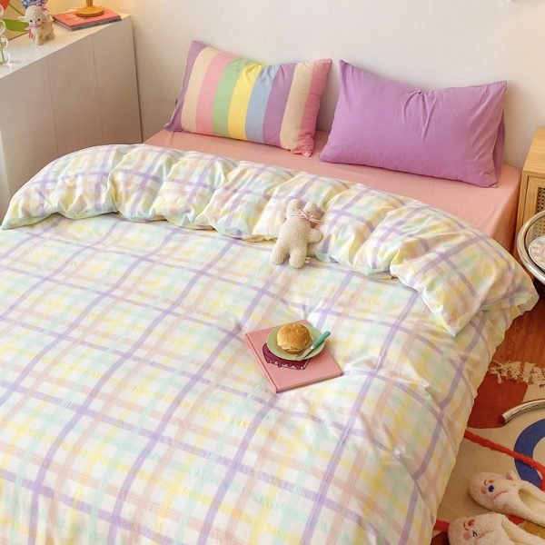 Rainbow Strips Korean Princess Style Bedding Cotton Girl Heart Sheet Duvet Cover - Image 3