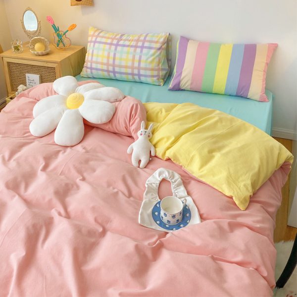 Rainbow Strips Korean Princess Style Bedding Cotton Girl Heart Sheet Duvet Cover - Image 6