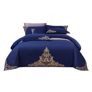 Blue Embroidered Cotton Matte 4-piece Set