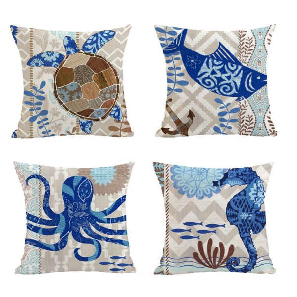 Marine Animal Printed Linen Pillowcase