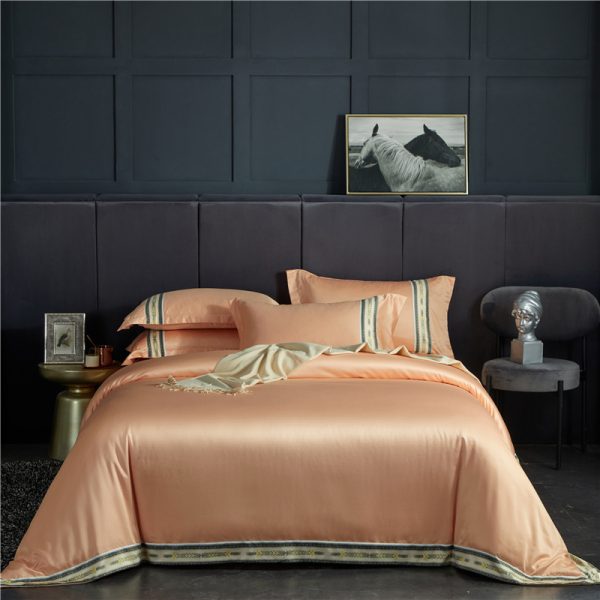 Four-piece Set Of Washed Silk Satin Striped Sheets, Solid Color Ice Silk Jane Ou Silk Slippery Bed Linen - Image 4