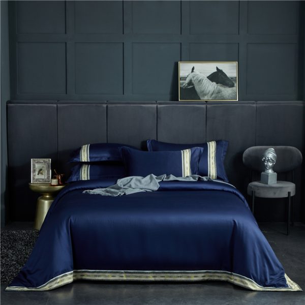 Four-piece Set Of Washed Silk Satin Striped Sheets, Solid Color Ice Silk Jane Ou Silk Slippery Bed Linen - Image 6