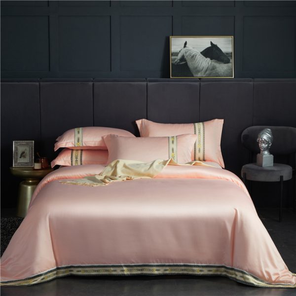 Four-piece Set Of Washed Silk Satin Striped Sheets, Solid Color Ice Silk Jane Ou Silk Slippery Bed Linen - Image 7