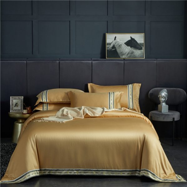 Four-piece Set Of Washed Silk Satin Striped Sheets, Solid Color Ice Silk Jane Ou Silk Slippery Bed Linen - Image 3