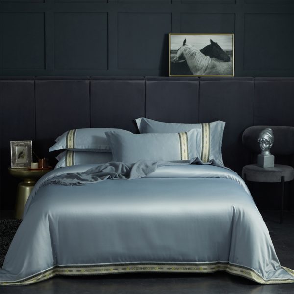 Four-piece Set Of Washed Silk Satin Striped Sheets, Solid Color Ice Silk Jane Ou Silk Slippery Bed Linen - Image 5