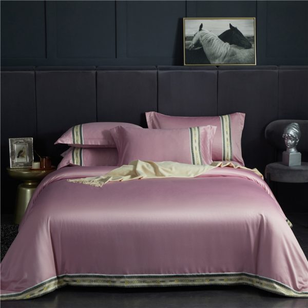 Four-piece Set Of Washed Silk Satin Striped Sheets, Solid Color Ice Silk Jane Ou Silk Slippery Bed Linen - Image 9