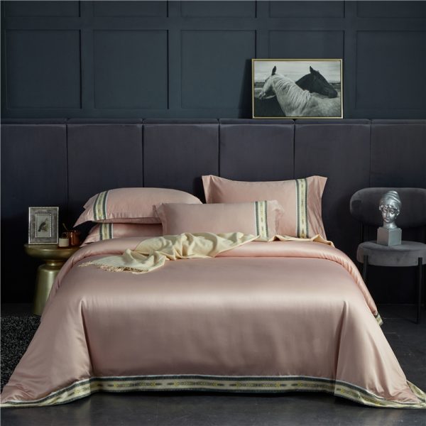 Four-piece Set Of Washed Silk Satin Striped Sheets, Solid Color Ice Silk Jane Ou Silk Slippery Bed Linen - Image 2