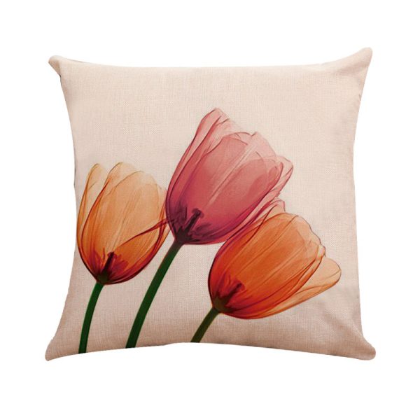 New Modern And Simple Ink Painting Flower Linen Hug Pillowcase Tulip Pillow Cushion Cover Fashionable Home Pillow - Image 2