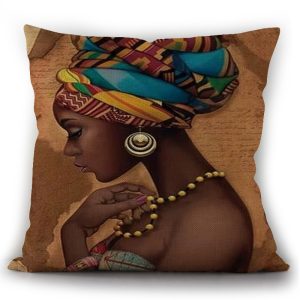 African Woman Print Ethnic Style Linen Pillowcase Cushion Cover