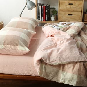 Unmarked Washed Cotton Four-piece Set Checked Goods Bedding Set Pure Cotton Naked Sleeping 4-piece Set