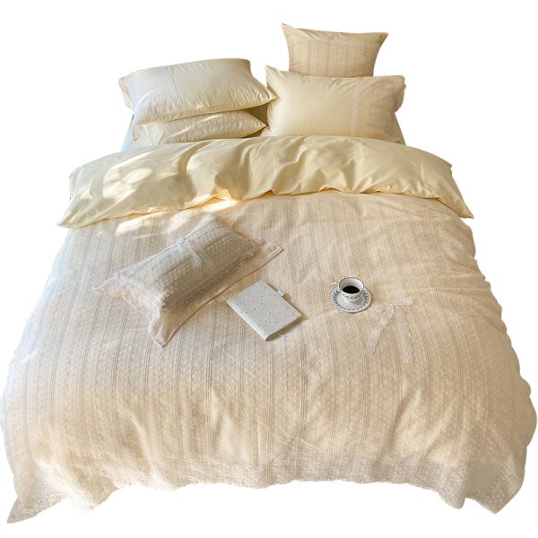Too Fairy Soft Sister Paper Lace Cream Yellow Four-Piece Cotton Bed Linen 60 Long-Staple Cotton Bedding Cotton