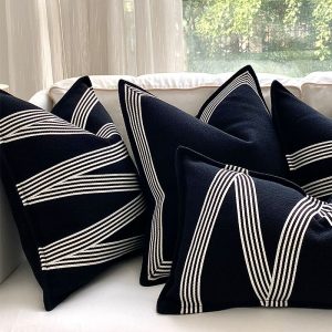 Geometric Striped Cotton And Linen Pillowcase