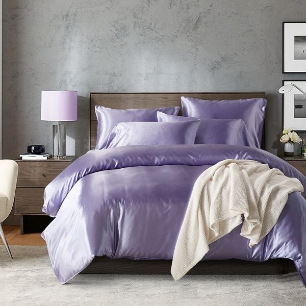 Hotel Home Solid Color Imitated Silk Luxury Satin 3pcs Comforter Bedding Set - Image 2